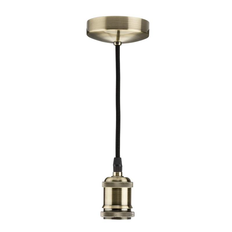 Knightsbridge 6 Inch E27 Vintage Pendant Set in Antique Brass,