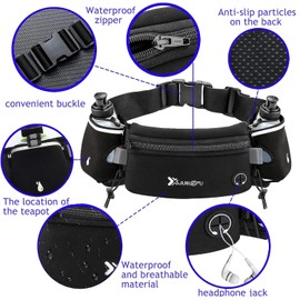 Running Belt, Multifunctional Sports Water Bottle Waist Bag, Suitable for Marathon, High Jumping, Cycling, Mountaineering and Other Outdoor Sports, Unisex (Black), Black, Zoojoy