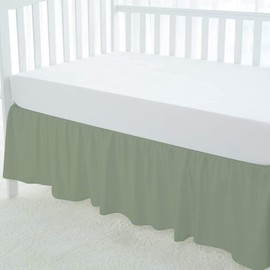 800 TC Sage Crib Skirt Dust Ruffle, 100% Egyptian Cotton, Nursery Crib Toddler (28” x 52” x 14’’) Bedding Skirt for Baby Boys or Girls