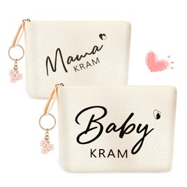 HGRGHH 2 x Gifts for Mum for Birth, Baby First Equipment, Mother Bag with Zip and Flower Hangings, Newborn Gift, Baby Shower Gift for Pregnant Girlfriend, Expectant Mum, White, Modernity