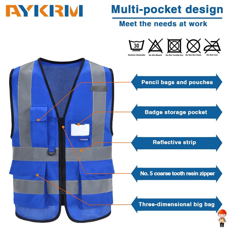 AYKRM High Visibility Vest Blue Reflective Safety Vest with Reflective