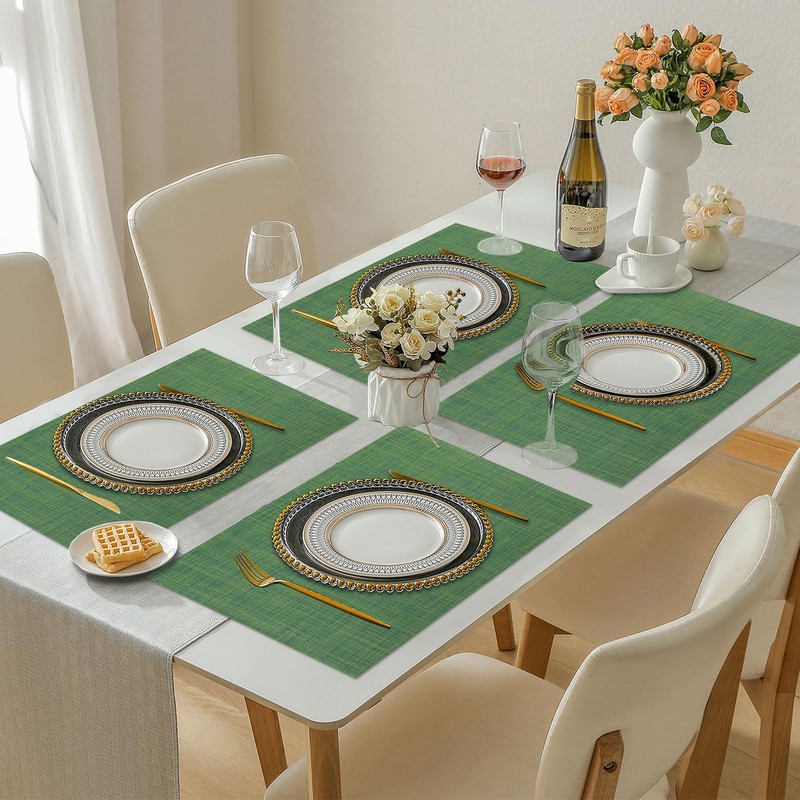 Vinyl Placemats Set of 8, PVC Woven Washable Non-Slip Table