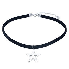 MICMIF 925 Sterling Silver Necklace Women's Choker Star Pendant with Black Collar Chain Adjustable Collar Necklaces for Women Teenager Girls, Sterling Silver Sterling silver Fabric, No Gemstone