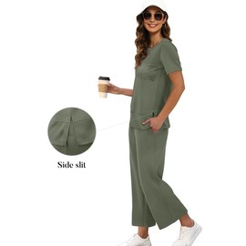 OFEEFAN Airport Outfits for Women Summer 2 Piece Lounge Set Spring Loose Short Sleeve Tracksuit Wide Leg Loungewear Beach Vacation Clothes Travel Clothing Women's Resort Wear Green XXL