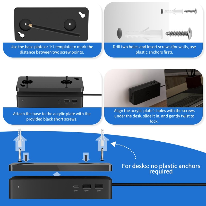 CaSZLUTION Under Desk and Wall Mount for Dell Universal Dock