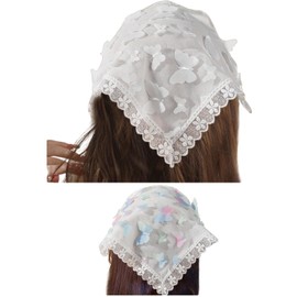 Butterfly Chiffon Hair Bandanas Triangle Floral Hair Scarf Headband Print Lace Head Kerchief for Women Girls(2 Pcs) (White, One size)