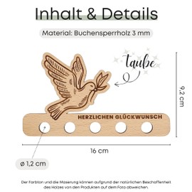 ZUKLA® Small packaging for money gifts for christening, communion, confirmation - gift for boys and girls - money gift packaging wood - dove