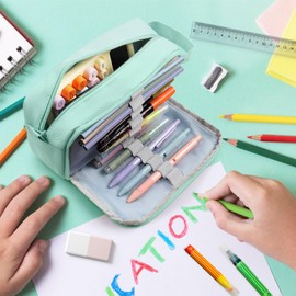 Navie Mobi Pencil Case Pencil Case 3 Compartments Large Capacity Pencil Case Girls Boys Teenager Pencil Case with Carry Handle & Loop, Mint Green