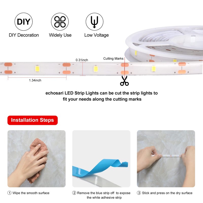 echosari echosari LED Strip Lights Battery Powered, 90 LED Red