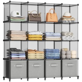 HOMIDEC Closet Organizers and Storage, 16 Cube Storage Organizer, Portable Closet Organizer Cubes Shelves for Clothes, Bedroom, Wardrobe, Kids Room, Bathroom, Grey