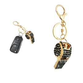 Sylvil Mini Car Whistle Keychain, Sparkling Diamond Auto Keychain, Charming Crystal Whistle Key Ring, Car Accessories (All Black)