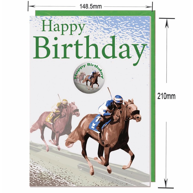 AK Giftshop Horse Racing Birthday Card With Badge