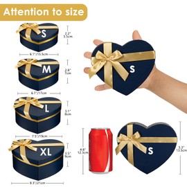 Navy Blue Gift Boxes with Lids for Present Heart Shaped Flower Boxes for Arrangements Set of 4 Floral Gift Boxes with Champagne Bow Tie for Bridesmaid, Proposal, Wedding, Birthday, Baby Showers