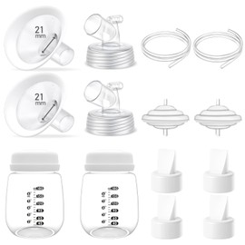 Full Breast Pump Parts with 21mm Oval Soft Rim Flanges and Wide-Mouth Base Connector for Spectra S2 S1 9 Plus SG, Medela, Lansinoh Pumps, Include Flange, Valve, Backflow Protector, Tubing and Bottle