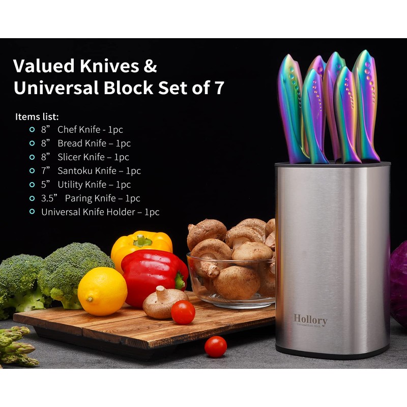 Rainbow Knives Block Set 7 Pieces, Iridescent German High Carbon