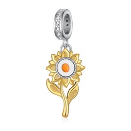 qielizhu Sunflower Charm 925 Sterling Silver Sunflower Jewelry for Women Sunflower Mustard Seed Charm Mustard Seed Jewelry Gifts for Women