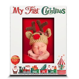 BELLA BUSTA-My First Christmas Picture Frame-Babys 1st Christmas-The Santa Train -Merry Christmas-Peace-Joy-Love-UV Print Picture Frame (5x7 Vertical)