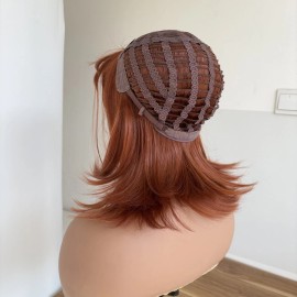 MISSWEN Short Straight Synthetic Hair Copper Red Cosplay Wigs With Bangs Layered