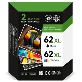 Printer Ink 62 for HP 62XL Ink Cartridge Combo Pack Black/Color for HP Ink 62 Fit for Envy 7640 5660 5540 7645 7644 5643 5640 5661 5642 7643 OfficeJet 250 200 5740 5741 5745 5746 Printer (2 Pack)