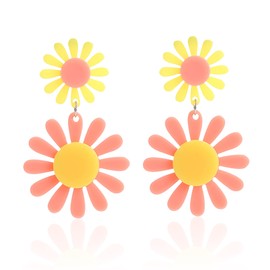 Acrylic Yellow Flower Daisy Dangle Earring for Women Wild Lily Petals Hawaii Plant Earrings (Daisy Earrings- Pink)