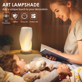 Bedside Lamp with Woodbase - Button Control Table Lamp for Bedroom 12 Way Dimmable Nightstand Lamp, Small Bedside Table Lamp with PLA Lampshade for Living Room, Kids Room