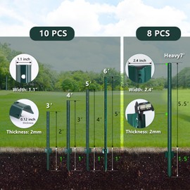 Gtongoko 6 Feet Sturdy Duty Metal Fence Post, Pack of 10, U Post for Fencing Green Fence Posts for Garden Yard and Outdoor Wire