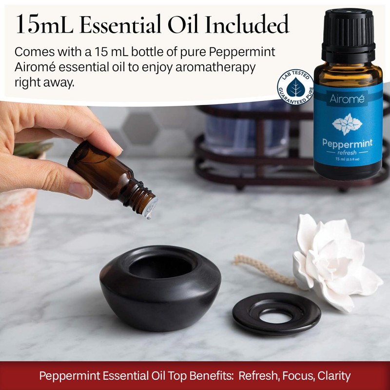 Airomé White Flower, Porcelain Passive Essential Oil Diffuser (with 15ml
