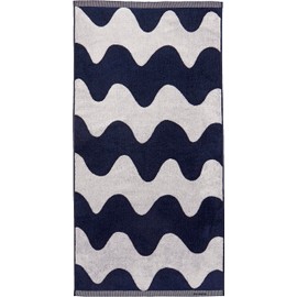 MARIMEKKO Lokki Terry Cotton Bath Towel (Dark Blue) – Waves Patterned Bath Towels – 59 in x 28 in