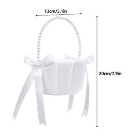 Flower Girl Basket Wedding with Bow, White Wedding Flower Basket with Pearl Handle Flower Basket for Wedding