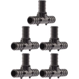 SharkBite 1/2 Inch Poly Crimp Tee, Pack of 5, PEX Pipe, PE-RT, UP362A5