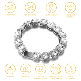 Halukakah Tennis Chain Bundle Diamond for Men, 18K Real Gold/Platinum Plated Square Diamond Golden Bracelet/Necklace, Lab Diamonds, Metal Metal Lab Diamonds, Lab diamonds