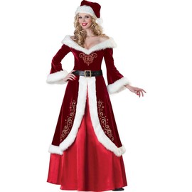 Cuteshower Women's Deluxe Costume Mrs. Claus Clothing Cosplay Suit for Christmas Large