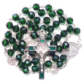 Rosary Beads Artificial Crystal Benedict Rosery Catholic gifts for Women Girl Men Boy Confirmation Cross, Zinc Alloy, No Gemstone