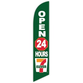 GLOBAL ADVERTISING SOLUTIONS 7 Eleven Feather Flag Eye Catching Banner Sign for Business and Marketing Replacement Flag Only Without Hardware (Open 24 Hours)