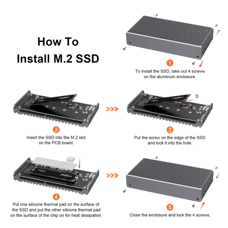 Fanless Speedy 40Gbps M.2 NVMe SSD Enclosure, USB4/Thunderbolt 4 Aluminum