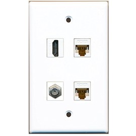 RiteAV - 1 Port HDMI 1 Port Coax Cable TV- F-Type 2 Port Cat6 Ethernet White Wall Plate