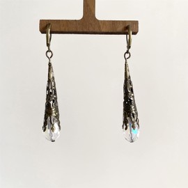 Indian Ethnic Vintage Gold Brone Sparkly Crystal Teardrop Dangle Drop Earrings Bohemian Gypsy Retro Rhinestone Hook Earrings for Women Love Statement Jewelry Gift (White)