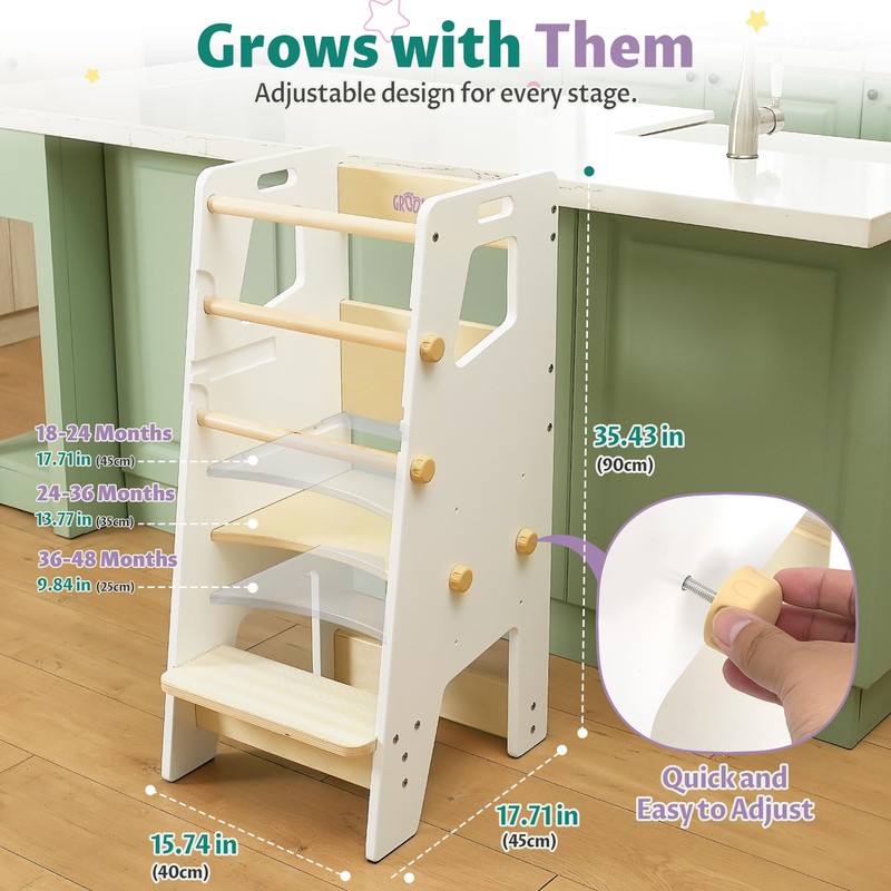 GroowingMind® Toddler Tower with Seat – 2-in-1 Montessori Standing Tower