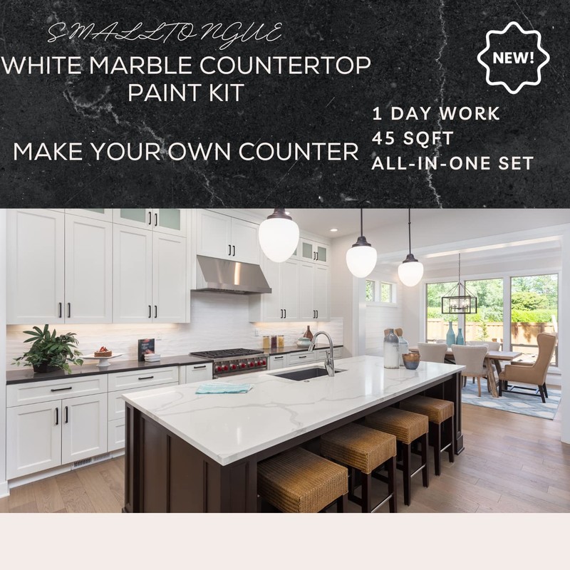 Smalltongue White Marble Countertop Paint Kit(Including Epoxy Resin), All-IN-ONE Set,