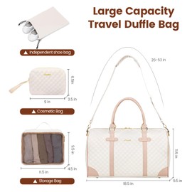 LOVEVOOK Travel Duffle, Women's Weekender with Wet Pocket, Overnight Carry-On Bag, includes Shoe & Toiletry Bags - Quilted Gym & Hospital Bag for Labor and Delivery (18 inch)