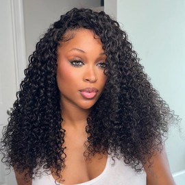 Glueless Half Wig Human Hair with Drawstring Water Wave Headband Wig Human Hair 200 Density 3 In 1 Seamless Flip Over Half Wigs Human Hair 18 Inch Curly Half Wig