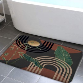 Boho Mid Century Bath Rug Mat, Brown Abstract Minimalistic Flannel Non Slip Floor Mat, Absorbent Quick Dry Bathroom Decor Bathtub Carpet 17x29 inch for Kitchen Bedroom Indoor