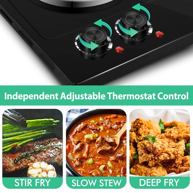 CUSIMAX Hot Plate, 1800W Electric Burner Double Hot Plate for