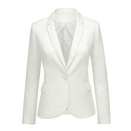 LookbookStore Women White Notched Lapel Pocket Button Work Office Blazer Jacket Suit Size S