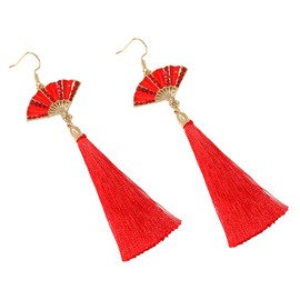 LIFKOME Elegant Red Fan Shaped Wedding Earrings Tassel Ear Studs for Parties Celebrations for Spring Festival Special Occasions Crafted Jewelry Supplies