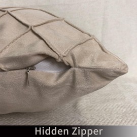 ZGLAAK Set of 2 Diamond Grid Velvet Decorative Square Throw Pillow Covers with Classy Design,Durable,Room Decor,18 * 18inch (Beige)