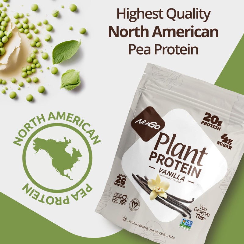 NuGo Plant Protein Powder, Vanilla, 20g Vegan Pea Protein, Low