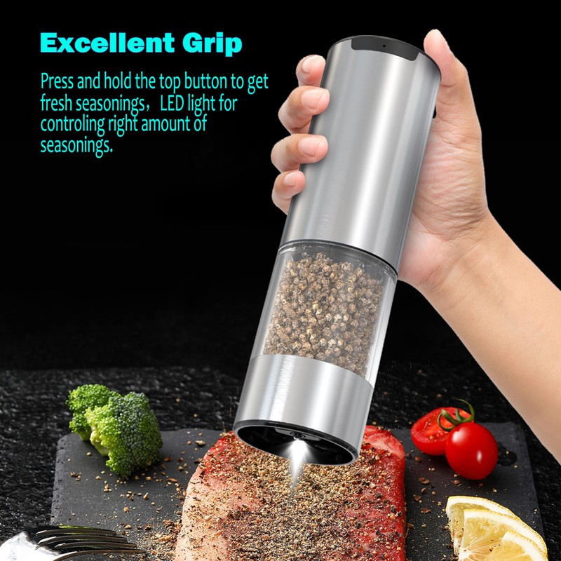 Electric Salt and Pepper Grinder Set Rechargeable Adjustable Coarseness Stainless
