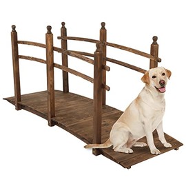 VINGLI 7.5 ft Garden Bridge, Arch Walkway Wooden Bridge with Safety Rails Stained Finished, Decorative Landscaping Footbridge for Koi Pond, Dry Creek Bed, Garden Pathway or Rustic Wedding Decor