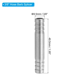 PATIKIL 3/8" Hose Barb Splicer, 4 Pcs Stainless Steel Hose Barb Splicer Mender Coupler Fitting Round Union Adapter for Water Air Gas, Silver